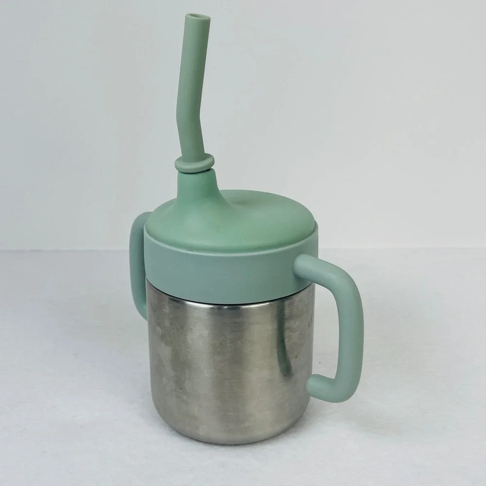 Cloud Island Stainless Steel Toddler Sippy Cup with Silicone Straw Sage Green